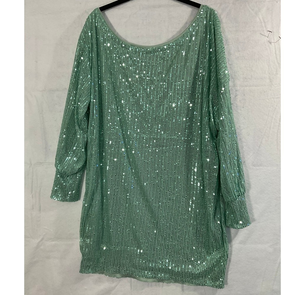 SHEIN Curve Sequin Mini Dress Womens 1XL Mint Green Long Sleeve Party Glam